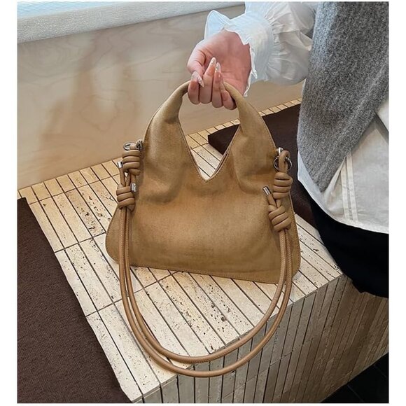 Chic Khaki Faux Suede Small Crossbody Bag for Women Travel Work - Picture 2 of 6